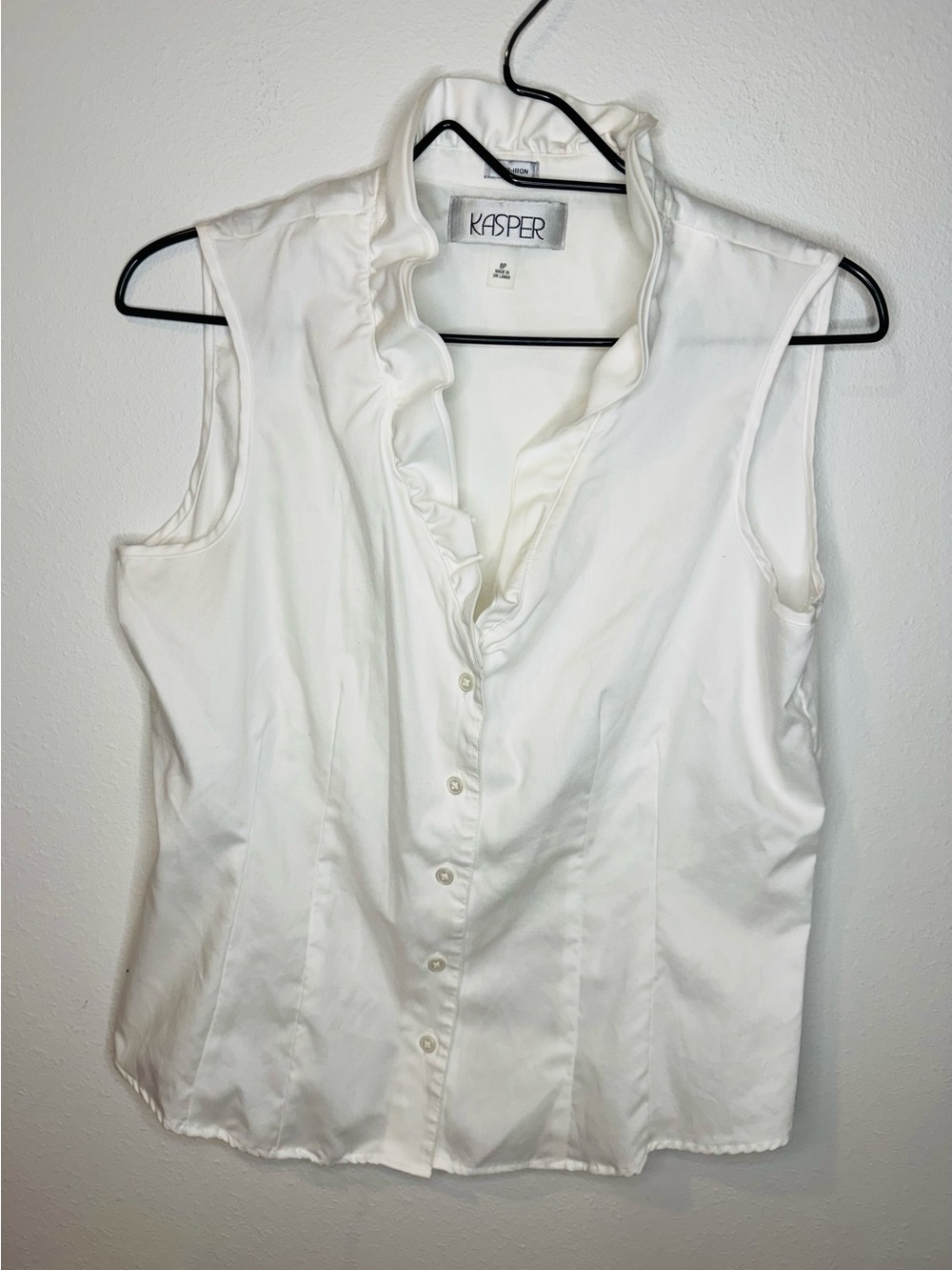 Kasper Sleeveless Ruffle-Trim Button Front Top - White Size S
